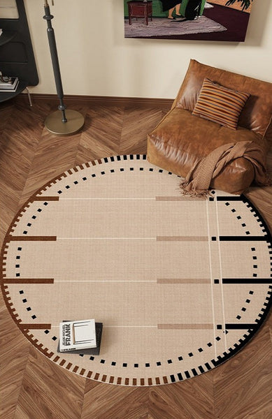Geometric Round Rugs for Dining Room, Contemporary Modern Rugs, Mid Century Modern Rugs under Chairs, Bedroom Circular Modern Rugs-Silvia Home Craft