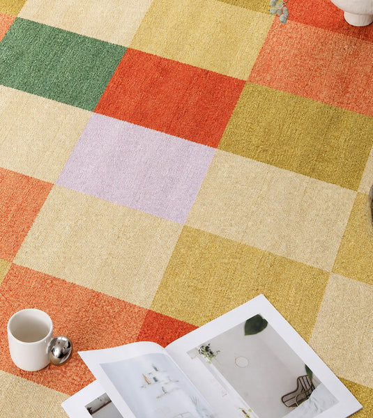 Living Room Modern Rugs, Modern Living Room Rug Placement Ideas, Contemporary Geometric Rugs for Bedroom, Colorful Carpets for Apartment-Silvia Home Craft