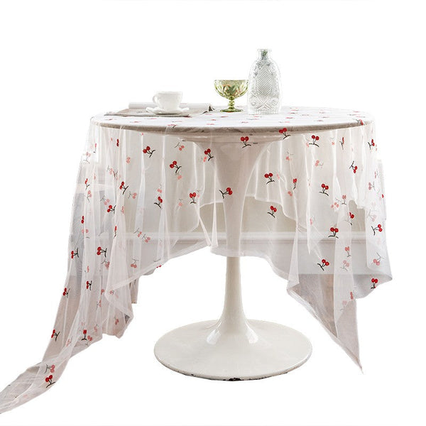 Extra Large Rectangular Tablecloth for Oval Table, Rectangular Table Covers for Coffee Table, Cherry Lace Tablecloths, Lace Embroidered Table Covers-Silvia Home Craft