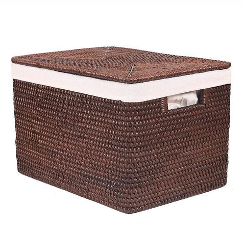 Storage Baskets for Clothes, Large Brown Rattan Storage Baskets, Storage Baskets for Bathroom, Rectangular Storage Baskets, Storage Basket with Lid-Silvia Home Craft