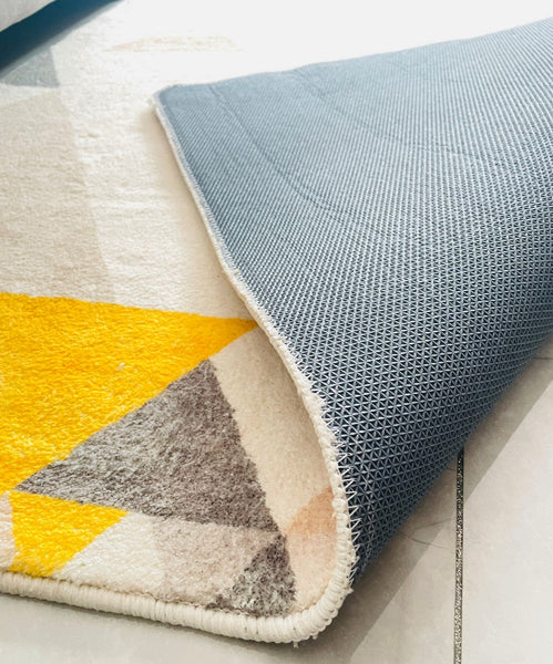 Bedroom Modern Rugs, Large Geometric Floor Carpets, Modern Living Room Area Rugs, Yellow Abstract Modern Rugs under Dining Room Table-Silvia Home Craft
