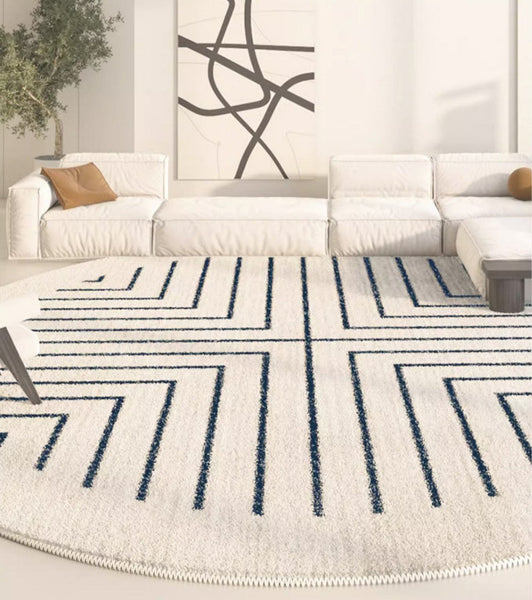 Geometric Modern Rug Ideas for Living Room, Thick Round Rugs for Dining Room, Abstract Contemporary Round Rugs for Bedroom-Silvia Home Craft