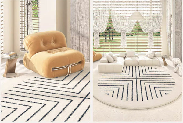 Geometric Modern Rug Ideas for Living Room, Thick Round Rugs for Dining Room, Abstract Contemporary Round Rugs for Bedroom-Silvia Home Craft