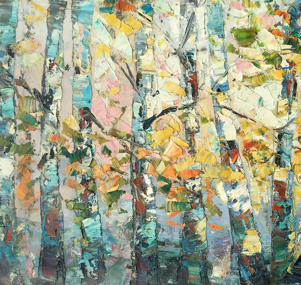 Canvas Art, Autumn Birch Tree Painting, Abstract Landscape Painting, Abstract Art Painting, Custom Canvas Painting