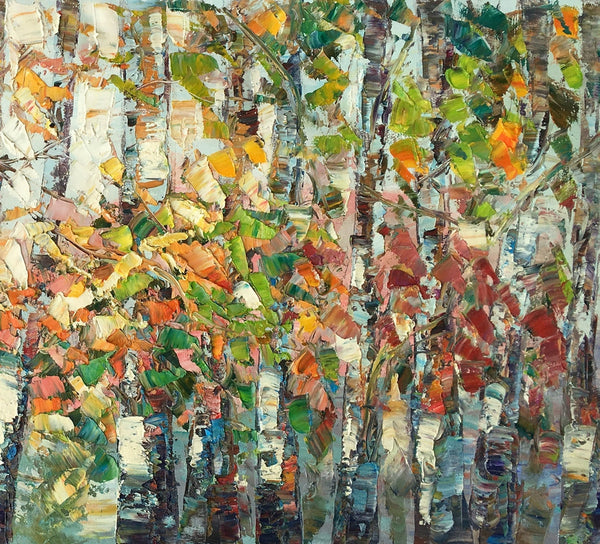 Landscape Painting, Autumn Birch Tree Painting, Custom Large Wall Art, Oil Painting, Canvas Painting
