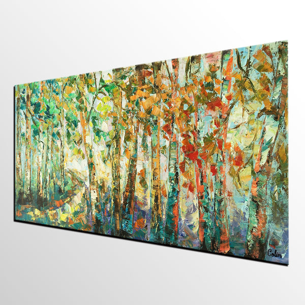 Contemporary Art, Wall Art, Birch Tree Painting, Abstract Painting, Custom Canvas Painting, Oil Painting-Silvia Home Craft