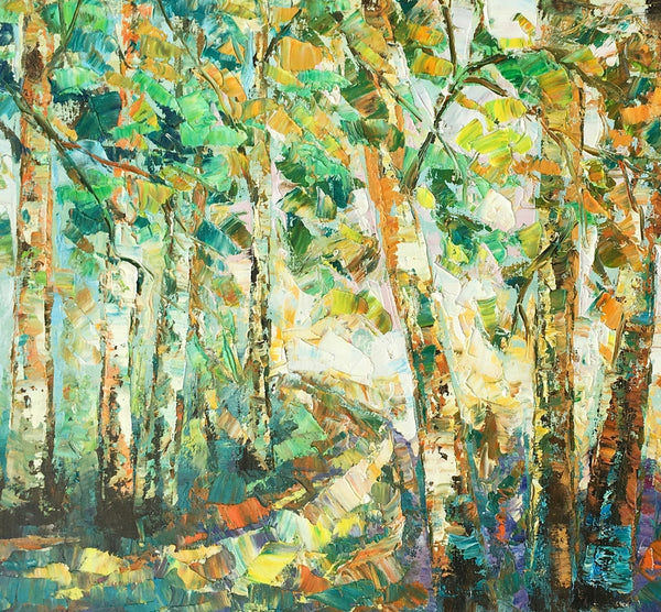 Contemporary Art, Wall Art, Birch Tree Painting, Abstract Painting, Custom Canvas Painting, Oil Painting-Silvia Home Craft