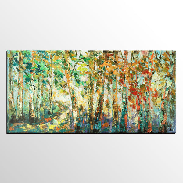Contemporary Art, Wall Art, Birch Tree Painting, Abstract Painting, Custom Canvas Painting, Oil Painting-Silvia Home Craft