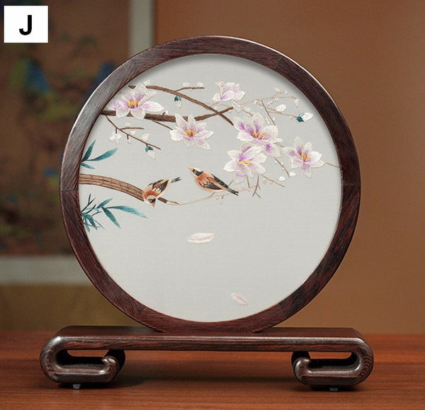 Exclusive Business Presents, Creative Birthday Gift, Premium Souvenir, Silk Embroidered Ornament, Traditional Chinese Suzhou Flower and Birds Embroidery Ornaments-Silvia Home Craft