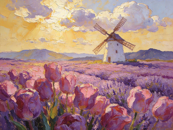 Purple Tulips of Provence, Heavy Texture Paintings, Original Oil Paintings, Small Landscape Paintings, Small Oil Paintings on Canvas, Small Canvas Paintings, Hand Painted Canvas Art-Silvia Home Craft