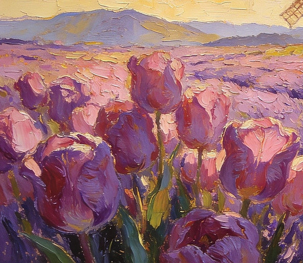 Purple Tulips of Provence, Heavy Texture Paintings, Original Oil Paintings, Small Landscape Paintings, Small Oil Paintings on Canvas, Small Canvas Paintings, Hand Painted Canvas Art-Silvia Home Craft
