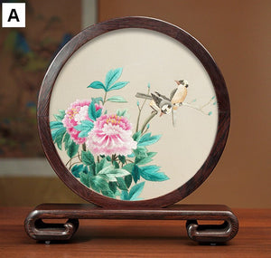 Embroidered Ornament, Traditional Chinese Suzhou Flower and Birds Silk Embroidery Ornaments, Exclusive Business Presents, Creative Birthday Gift, Premium Souvenir-Silvia Home Craft