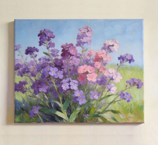 Original Small Canvas Artwork, Purple and Pink Forget-me-nots Blooming Wild, Buy Small Artwork Online, Still Life Painting, Original Flower Paintings, Hand Painted Canvas Art-Silvia Home Craft