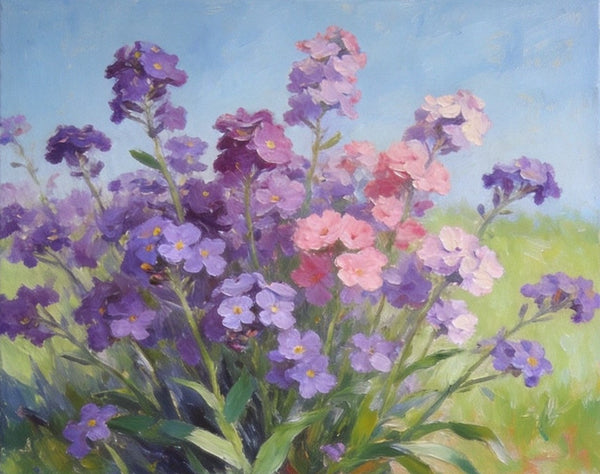 Original Small Canvas Artwork, Purple and Pink Forget-me-nots Blooming Wild, Buy Small Artwork Online, Still Life Painting, Original Flower Paintings, Hand Painted Canvas Art-Silvia Home Craft