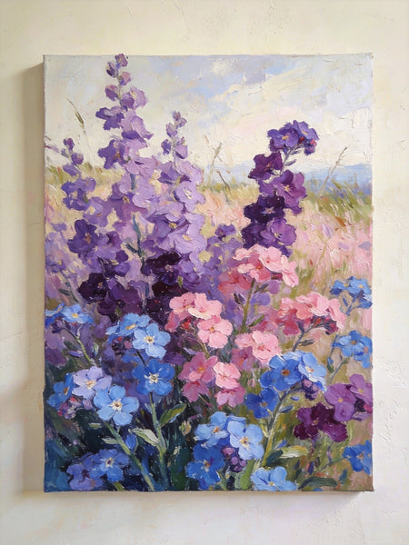 Hand Painted Canvas Art, Wild Purple Forget-me-nots in Bloom, Original Flower Paintings, Small Canvas Wall Art Paintings, Original Oil Paintings-Silvia Home Craft