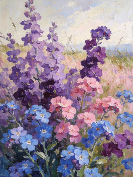 Hand Painted Canvas Art, Wild Purple Forget-me-nots in Bloom, Original Flower Paintings, Small Canvas Wall Art Paintings, Original Oil Paintings-Silvia Home Craft