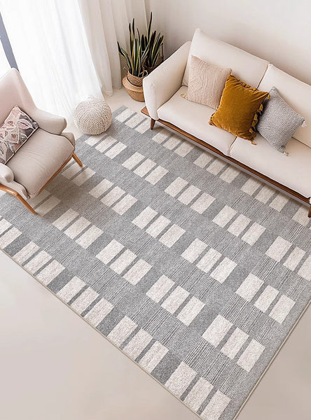 Dining Room Floor Rug, Large Gray Floor Rugs for Living Room, Modern Floor Rugs for Bedroom, Extra Large Geometric Modern Rugs for Office-Silvia Home Craft