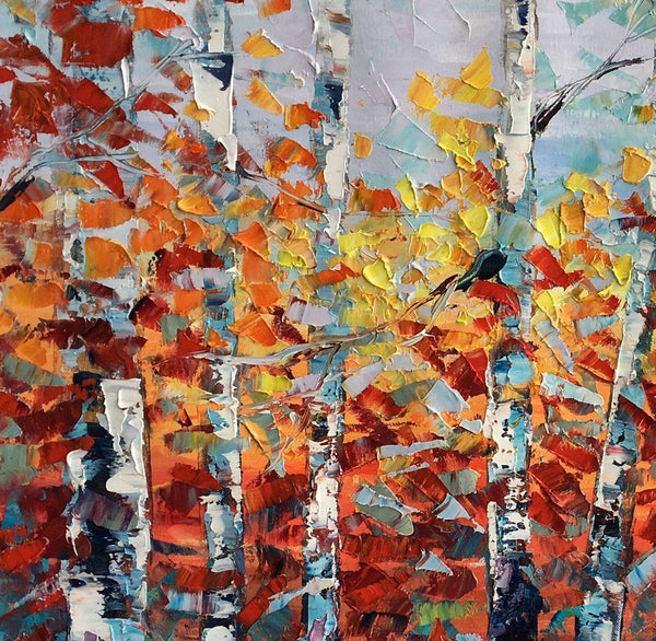 Large Art, Canvas Wall Art, Landscape Art, Birch Tree Artwork, Custom Canvas Painting-Silvia Home Craft