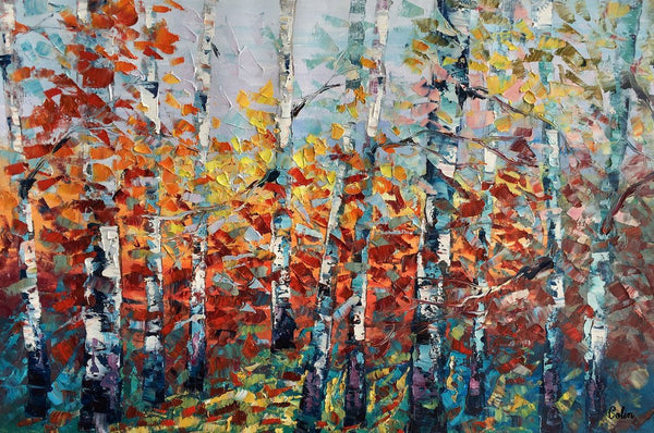 Large Art, Canvas Wall Art, Landscape Art, Birch Tree Artwork, Custom Canvas Painting-Silvia Home Craft
