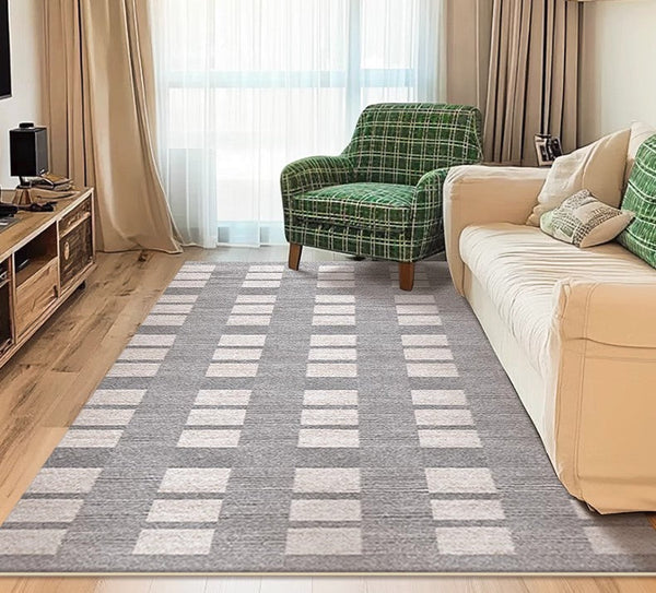 Dining Room Floor Rug, Large Gray Floor Rugs for Living Room, Modern Floor Rugs for Bedroom, Extra Large Geometric Modern Rugs for Office-Silvia Home Craft