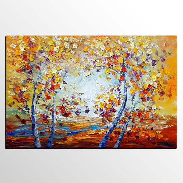 Heavy Texture Canvas Art, Autumn Tree Landscape Art, Custom Canvas Painting for Living Room-Silvia Home Craft