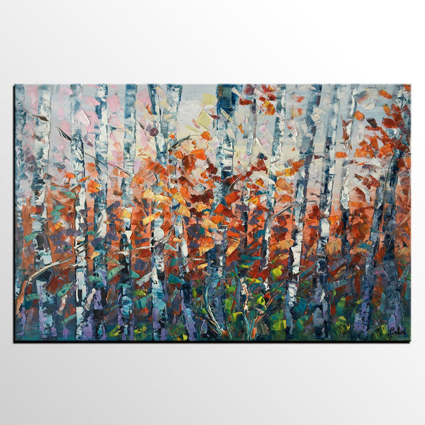 Canvas Art, Tree Landscape Art, Large Wall Art, Birch Tree Artwork, Custom Canvas Painting