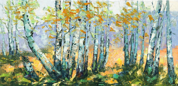 Custom Dining Room Wall Art, Landscape Painting, Birch Tree Painting, Impasto Canvas Art-Silvia Home Craft