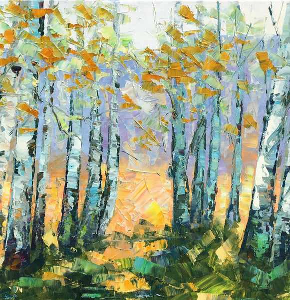 Custom Dining Room Wall Art, Landscape Painting, Birch Tree Painting, Impasto Canvas Art