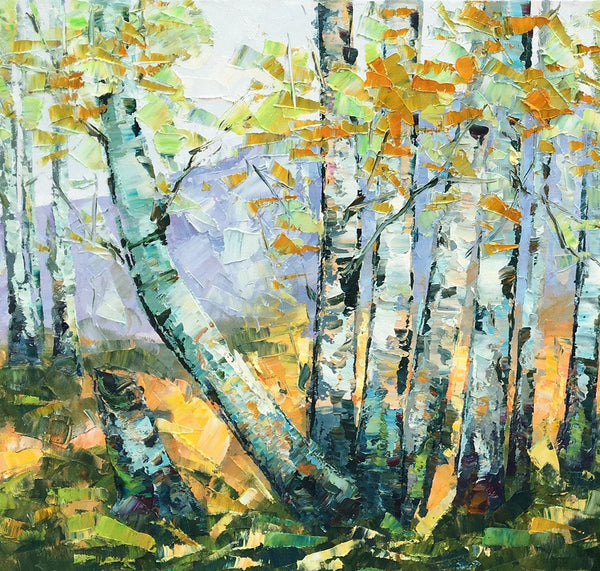 Custom Dining Room Wall Art, Landscape Painting, Birch Tree Painting, Impasto Canvas Art-Silvia Home Craft