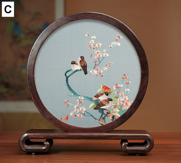 Embroidered Ornament, Traditional Chinese Suzhou Flower and Birds Silk Embroidery Ornaments, Exclusive Business Presents, Creative Birthday Gift, Premium Souvenir-Silvia Home Craft