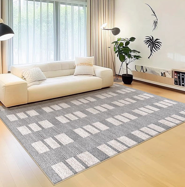 Dining Room Floor Rug, Large Gray Floor Rugs for Living Room, Modern Floor Rugs for Bedroom, Extra Large Geometric Modern Rugs for Office-Silvia Home Craft