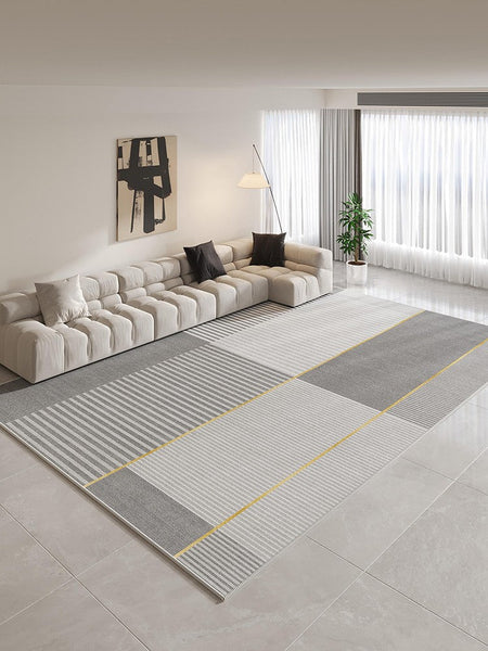 Contemporary Modern Rugs for Bedroom, Gray Modern Rug Ideas for Living Room, Abstract Grey Geometric Modern Rugs, Modern Rugs for Dining Room-Silvia Home Craft