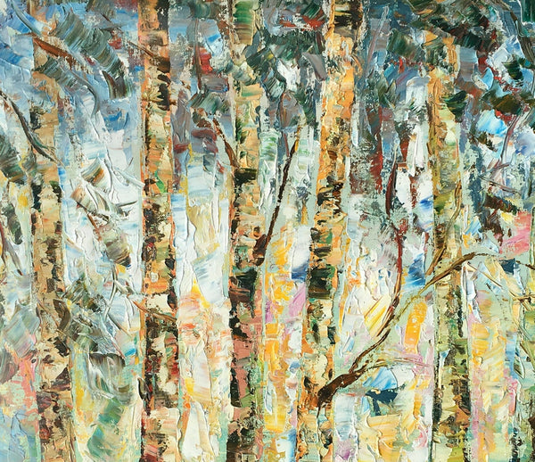 Abstract Landscape Painting, Birch Tree Painting, Bedroom Wall Art Paintings, Simple Modern Art, Custom Landscape Painting for Bedroom-Silvia Home Craft