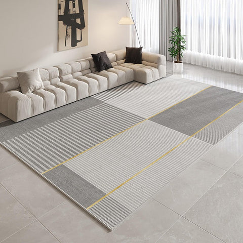 Contemporary Modern Rugs for Bedroom, Gray Modern Rug Ideas for Living Room, Abstract Grey Geometric Modern Rugs, Modern Rugs for Dining Room-Silvia Home Craft