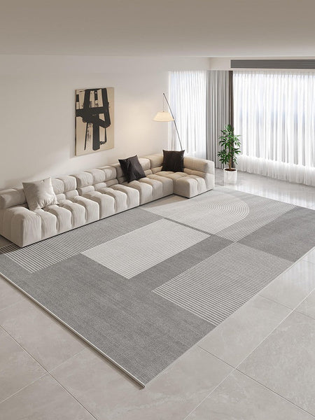 Modern Rugs for Dining Room, Contemporary Modern Rugs for Bedroom, Gray Modern Rug Ideas for Living Room, Abstract Grey Geometric Modern Rugs-Silvia Home Craft