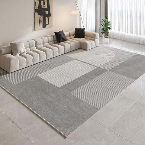 Modern Rugs for Dining Room, Contemporary Modern Rugs for Bedroom, Gray Modern Rug Ideas for Living Room, Abstract Grey Geometric Modern Rugs-Silvia Home Craft