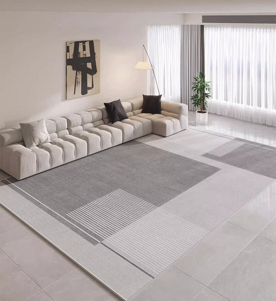 Simple Grey Modern Rugs for Living Room, Contemporary Modern Rugs for Bedroom, Gray Modern Rugs for Dining Room, Abstract Geometric Modern Rugs for Sale-Silvia Home Craft