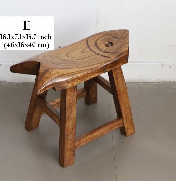 Solid Wood low Stool, Creative Shoe-changing Stool, Handmade Vintage Old Elm Wood Stool, Children's Wooden Stool, Sofa Stool, Dining Table Stool-Silvia Home Craft