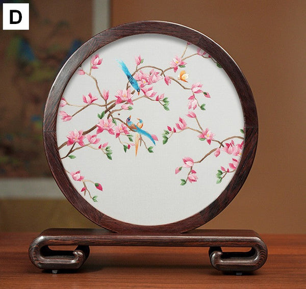 Embroidered Ornament, Traditional Chinese Suzhou Flower and Birds Silk Embroidery Ornaments, Exclusive Business Presents, Creative Birthday Gift, Premium Souvenir-Silvia Home Craft