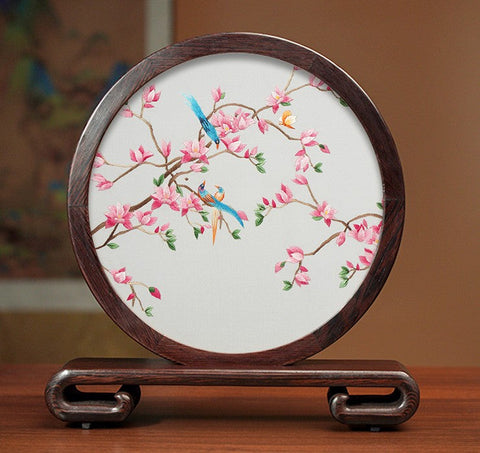 Traditional Chinese Suzhou Flower and Birds Silk Embroidery Ornaments, Exclusive Business Presents, Creative Birthday Gift, Premium Souvenir-Silvia Home Craft