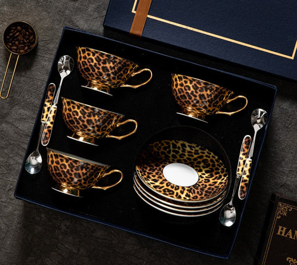 Creative Porcelain Tea Cup Saucer Set, Modern Ceramic Cups, 7.8 oz Ceramic Coffee Cups, Unique Tea Cup and Saucer in Gift Box-Silvia Home Craft