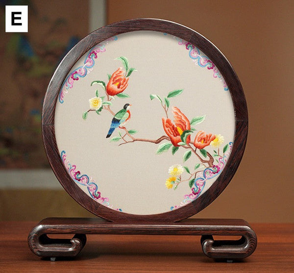 Embroidered Ornament, Traditional Chinese Suzhou Flower and Birds Silk Embroidery Ornaments, Exclusive Business Presents, Creative Birthday Gift, Premium Souvenir-Silvia Home Craft
