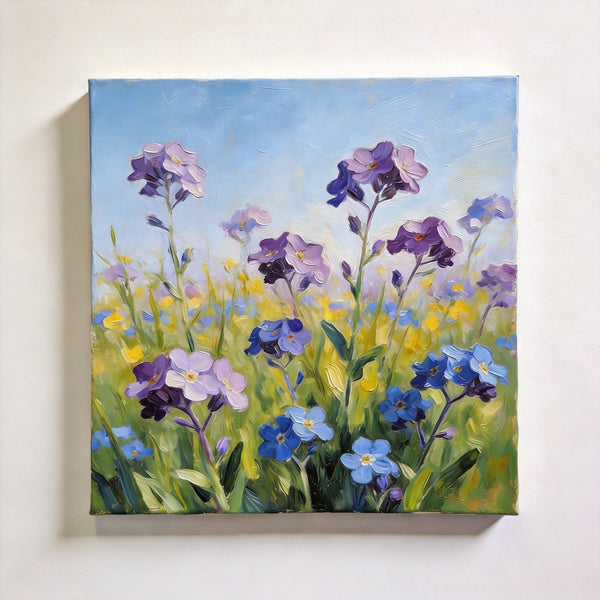 Small Canvas Artwork, Purple and Blue Forget-me-nots Blooming Wild, Buy Small Artwork Online, Hand Painted Canvas Art, Still Life Painting, Original Flower Paintings-Silvia Home Craft