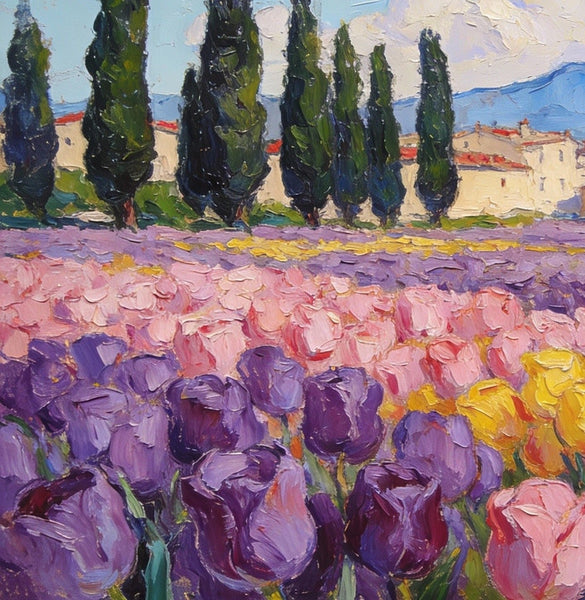 Blooming Tulips in the Countryside, Small Oil Paintings on Canvas, Hand Painted Canvas Art, Heavy Texture Oil Paintings, Original Artwork Small Paintings, Small Wall Paintings-Silvia Home Craft