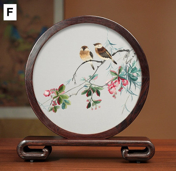 Embroidered Ornament, Traditional Chinese Suzhou Flower and Birds Silk Embroidery Ornaments, Exclusive Business Presents, Creative Birthday Gift, Premium Souvenir-Silvia Home Craft