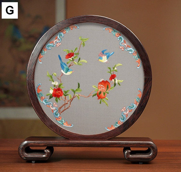 Embroidered Ornament, Traditional Chinese Suzhou Flower and Birds Silk Embroidery Ornaments, Exclusive Business Presents, Creative Birthday Gift, Premium Souvenir-Silvia Home Craft