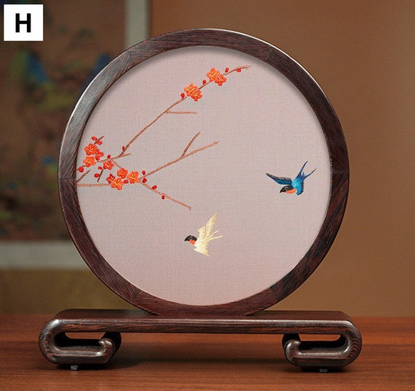 Embroidered Ornament, Traditional Chinese Suzhou Flower and Birds Silk Embroidery Ornaments, Exclusive Business Presents, Creative Birthday Gift, Premium Souvenir-Silvia Home Craft