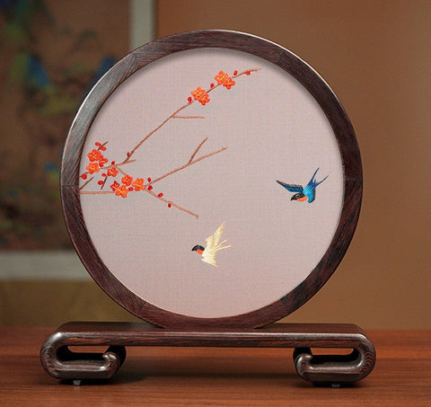 Embroidered Ornament, Traditional Chinese Suzhou Flower and Birds Silk Embroidery Ornaments, Exclusive Business Presents, Creative Birthday Gift, Premium Souvenir-Silvia Home Craft