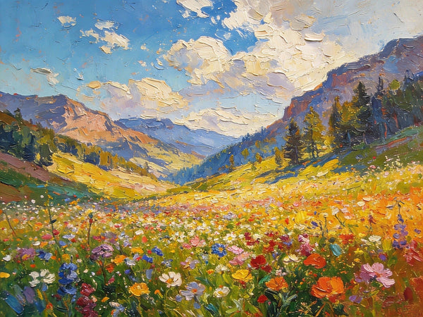 Valley in Full Spring Bloom, Hand Painted Canvas Art, Small Landscape Paintings, Original Oil Paintings, Small Paintings on Canvas, Small Paintings on Canvas-Silvia Home Craft