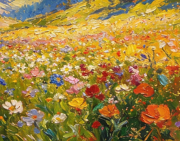 Valley in Full Spring Bloom, Hand Painted Canvas Art, Small Landscape Paintings, Original Oil Paintings, Small Paintings on Canvas, Small Paintings on Canvas-Silvia Home Craft
